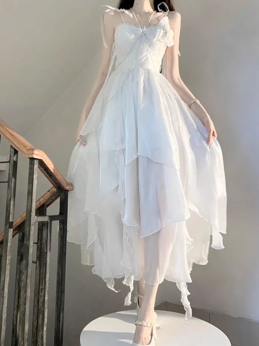 Chic Chiffon White Ankle length Birthday Dress Party Dress YM1624