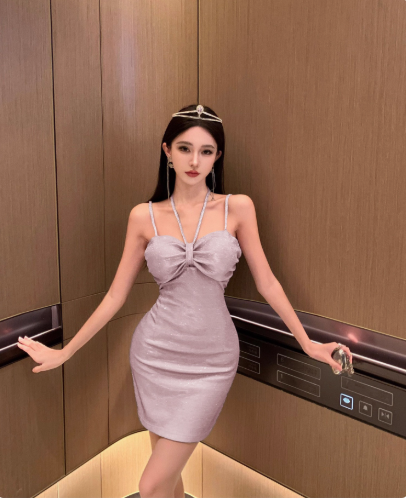 Pink Sexy Halter Birthday Dress Shiny Sheath Short Mini Party Dress YM2185