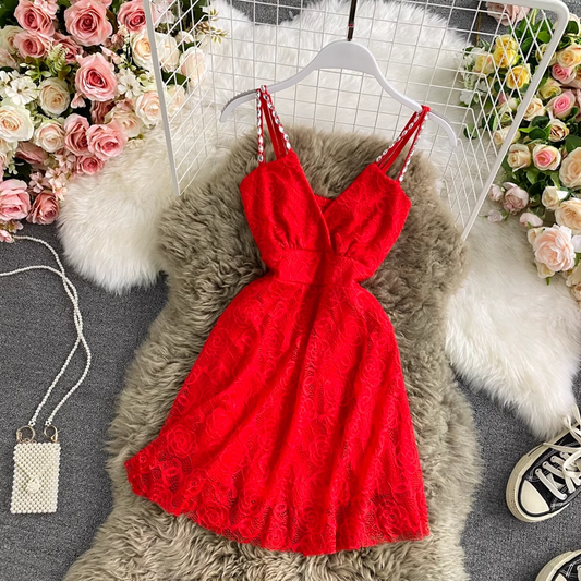 Trendy A-line Lace Short Dress YM593