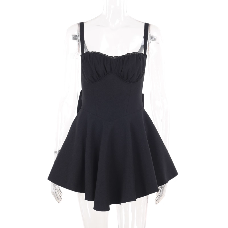 Elegant Black Spaghetti Straps A Line Short Birthday Outfits Holiday Dress YM2240