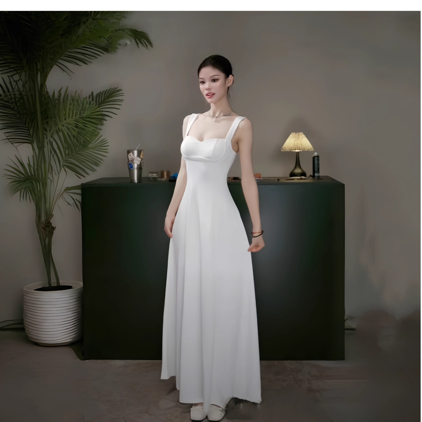 Classy Spaghetti Straps White Sweetheart Neck A Line Long Birthday Outfits Holiday Dress YM2245