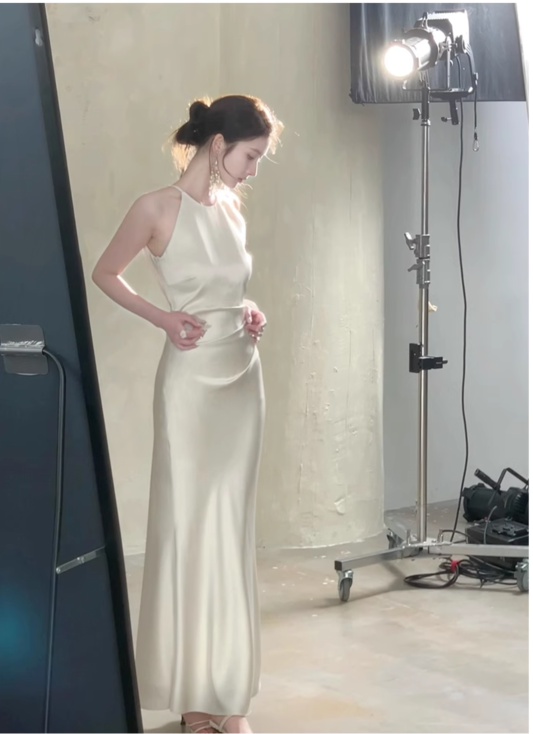 Classy White Satin Mermaid Long Prom Dress Birthday Outfits YM2065