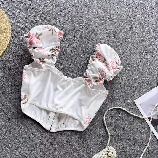 Summer holiday style lace-up back floral top YM288