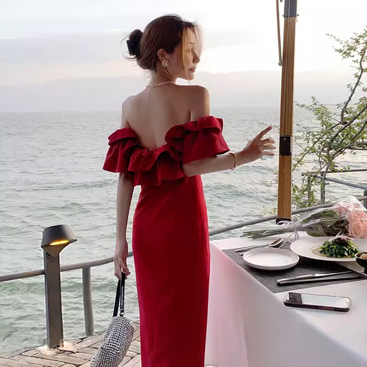 Off The Shoulder Red Dress YM1230