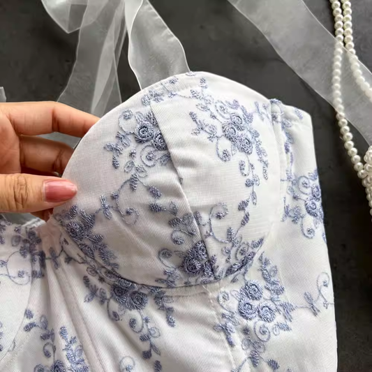 Summer holiday style lace-up back floral top YM287