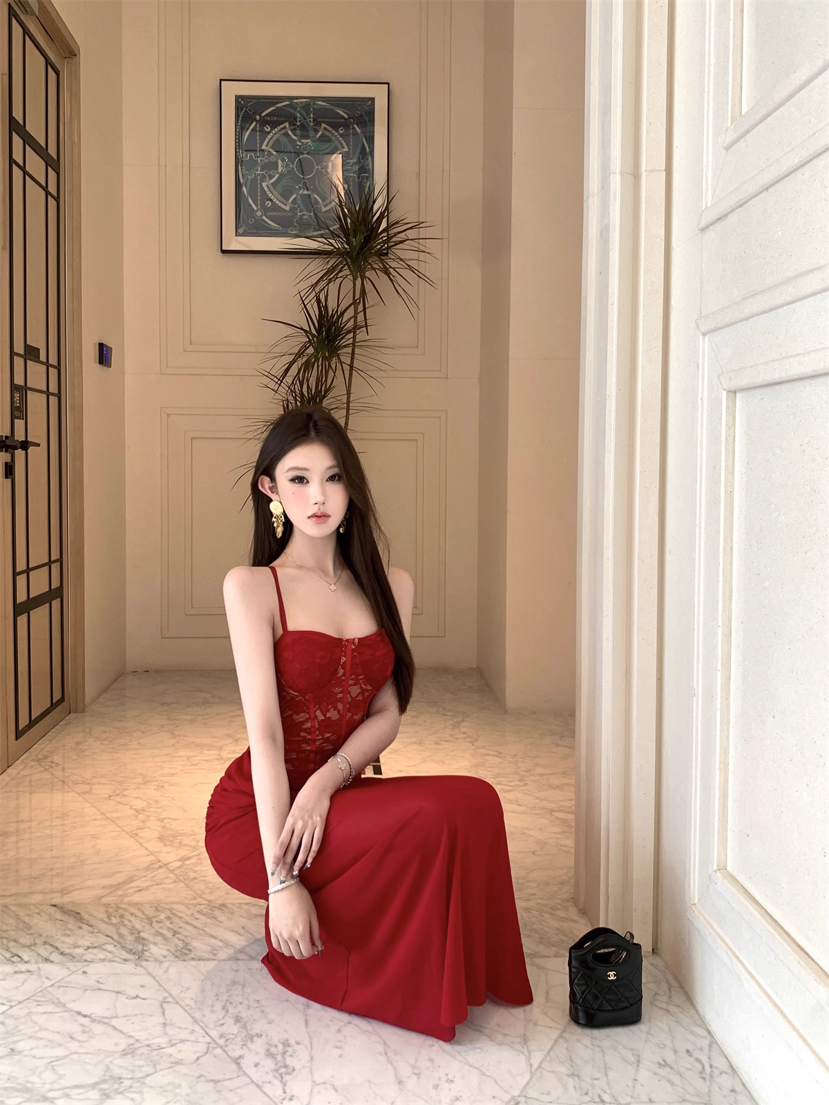 Sexy Red Lace Straps Party Dress Birthday Dress YM2171