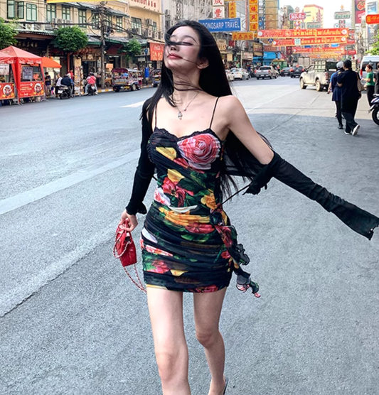 Pretty Straps Florals Party Dress Sexy Mini Cocktail Dress YM1984