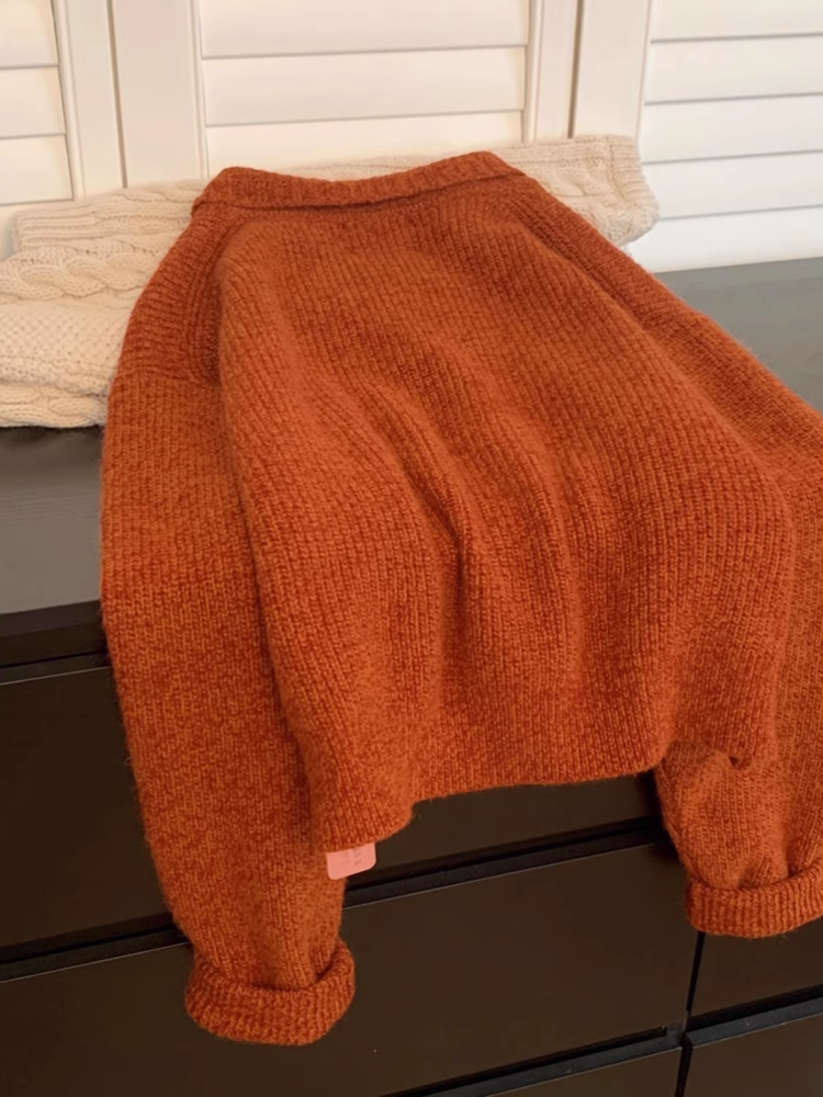 Orange Polo Neck Pullover Sweater YM1865
