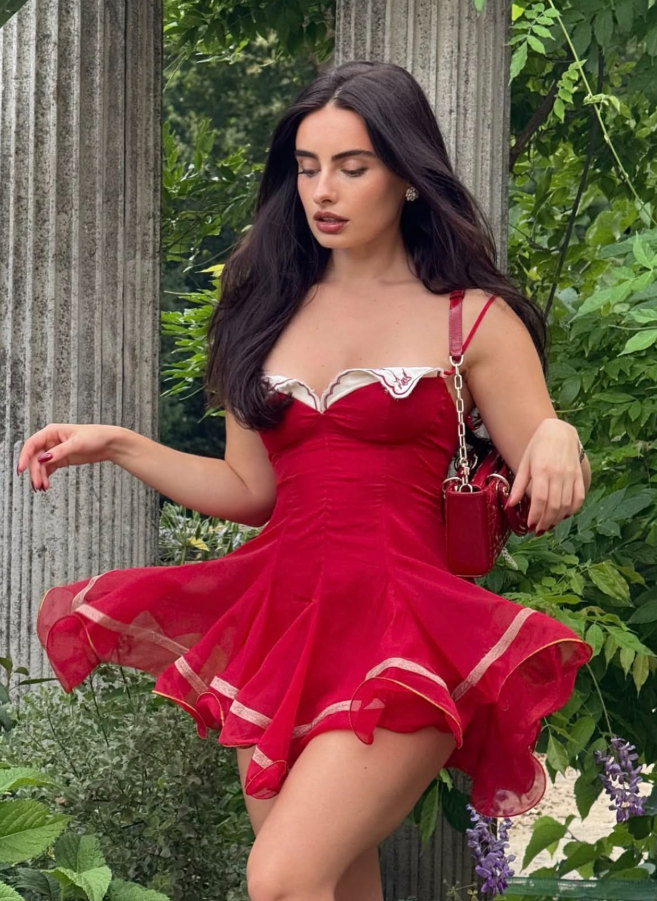 Sweet Red Flowy Chiffon Spaghetti Straps A-Line Short Prom Dress Party Dress YM2495