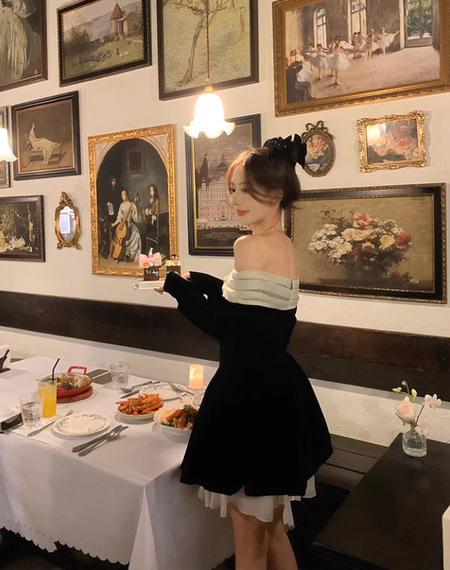 Black Velvet Short Dress Annual Party Birthday Dress YM1756