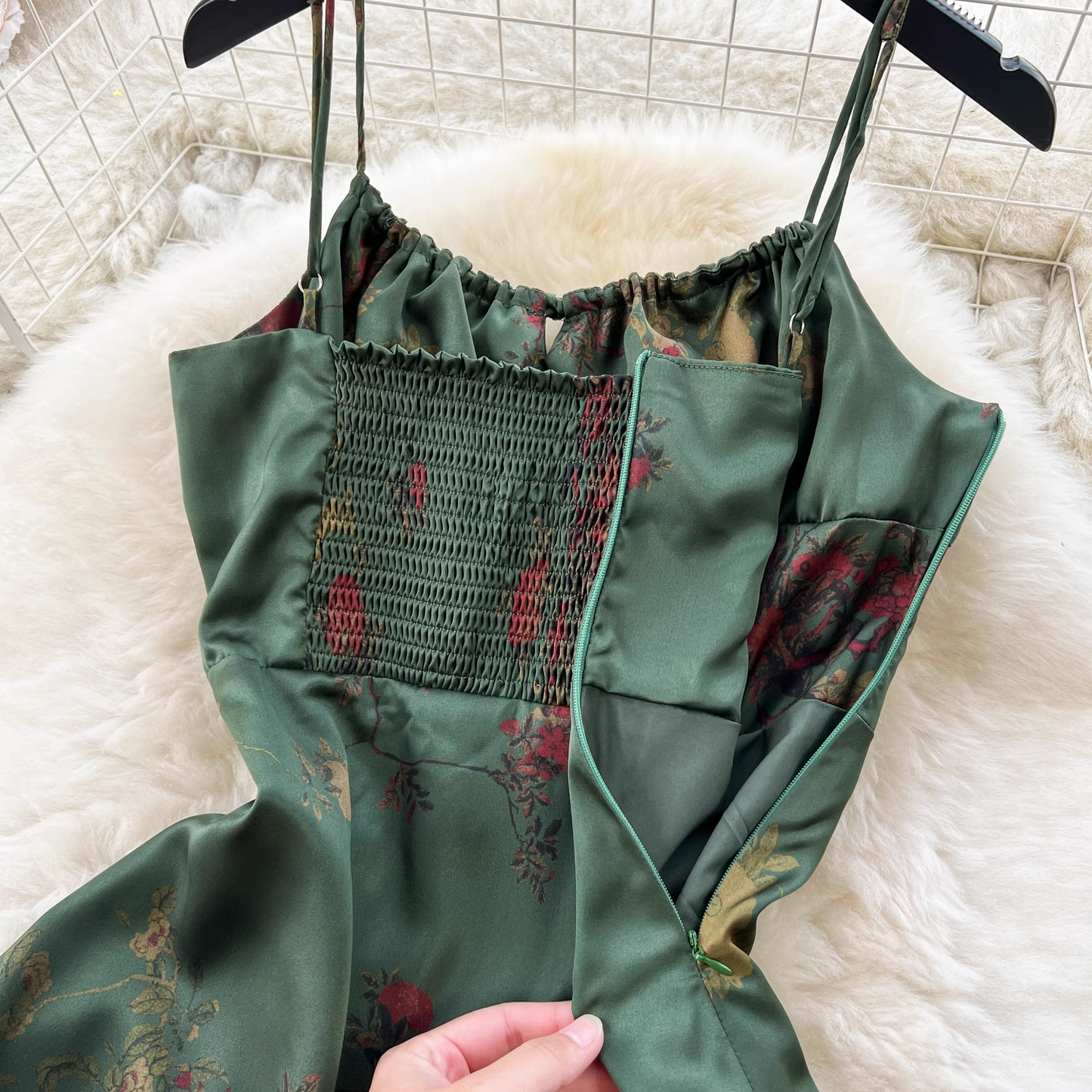 Retro printed suspender dress YM1214
