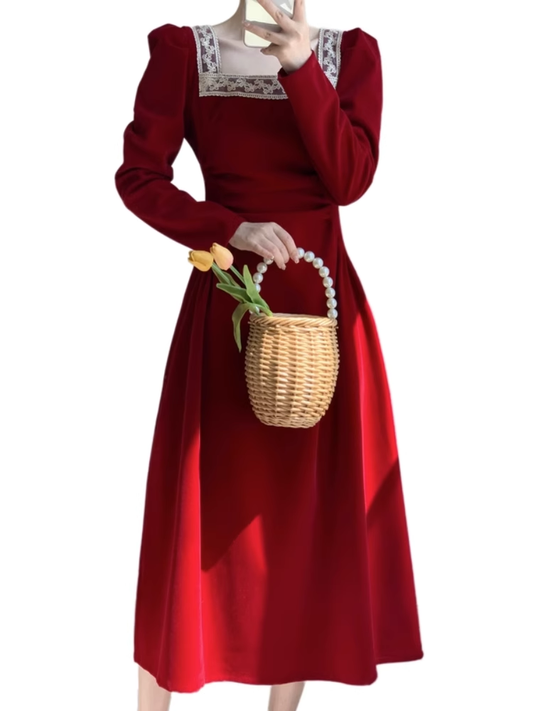 Red Velvet A-line Dress YM924