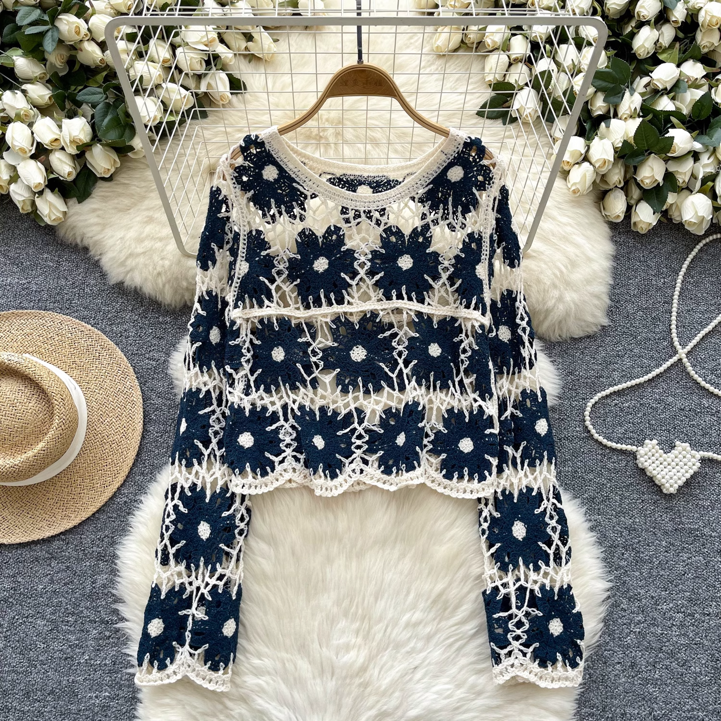 Vintage Knitted Hollow Crochet Sweater YM1687