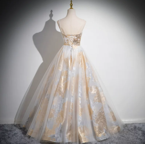 Sparkly Gradient Tulle Puffy Spaghetti Straps A-Line Long Prom Dress Birthday Dress YM2640