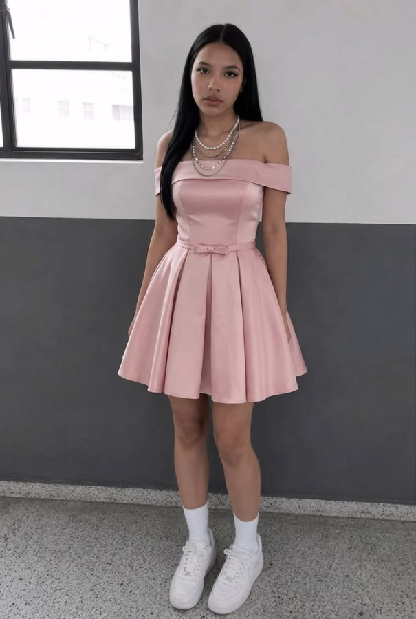 Sweet Pink Silky Bateau A-Line Short Prom Dress Birthday Dress YM2547