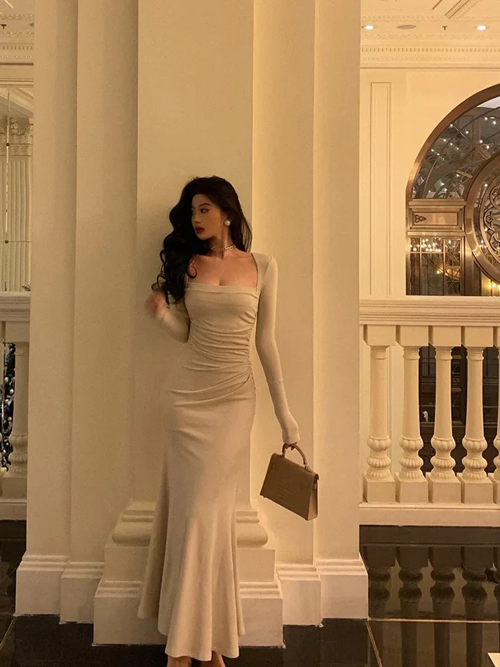 Gorgeous Mermaid Square Neckline Ivory Date Night Dress Long Prom Dresses Birthday Outfits YM1586