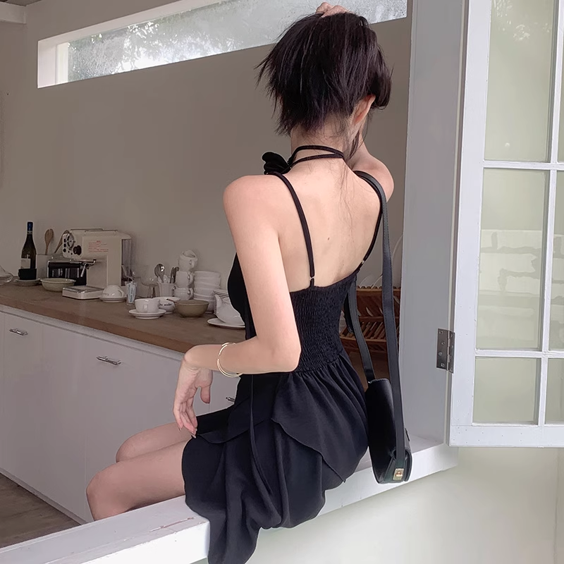 Sexy V Neck Black Ruffle Short Birthday Dress Mini Party Dress YM2264