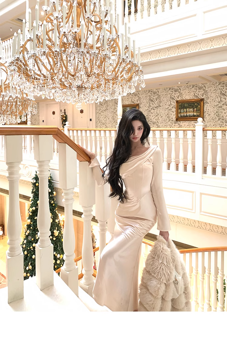 One Shoulder Long Sleeves Sexy Mermaid Evening Dress Party Dress YM1990