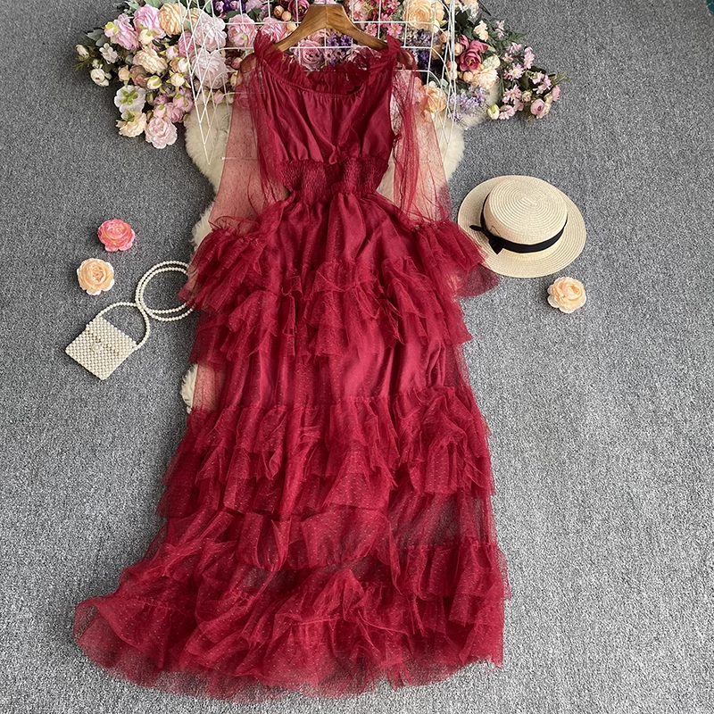 Long sleeves mesh maxi dress YM520