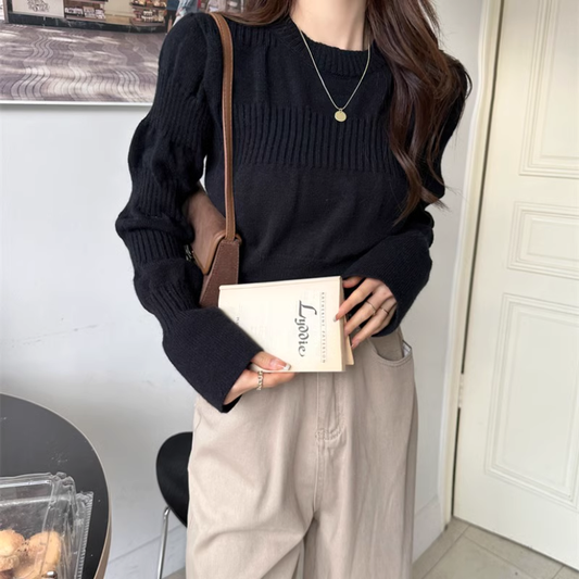 Women's fall knitted bottoming shirt with puff sleeves sweater YM495