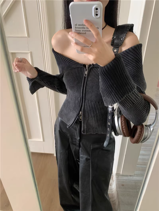 Off the shoulder long-sleeve sweater for women YM703