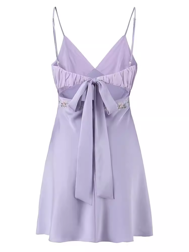 Sexy Purple V Neck Mini Dress YM1410