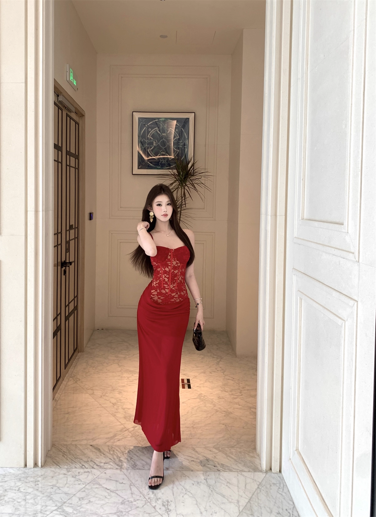 Sexy Red Lace Straps Party Dress Birthday Dress YM2171