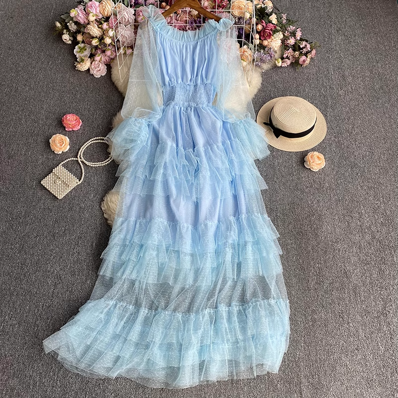 Long sleeves mesh maxi dress YM520