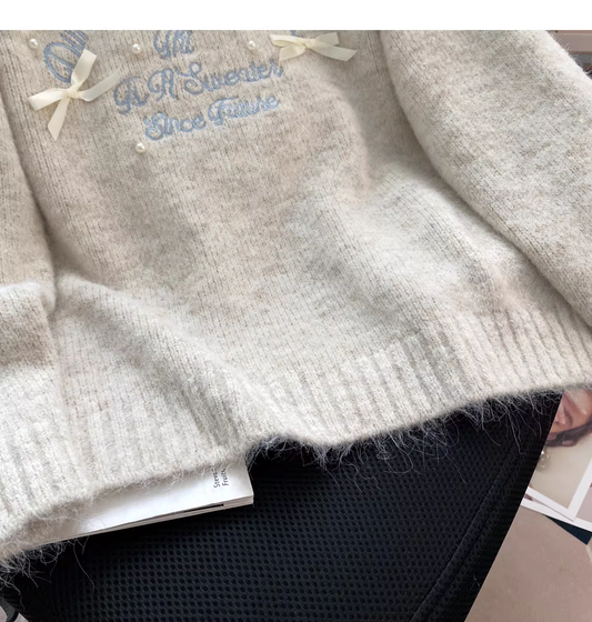 Cute Apricot Embroidered Bow Pullover Sweater YM2426