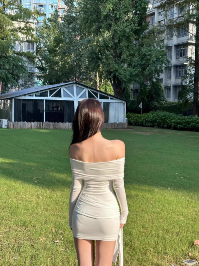 Sexy Off The Shoulder Short Dress White Pleated Dress YM1711