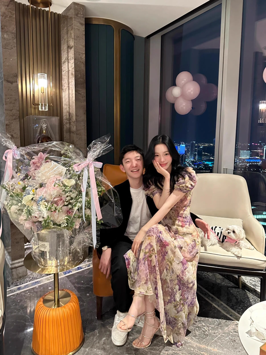 New French Style V-neck Printed Floral Dress Party Dress YM1652