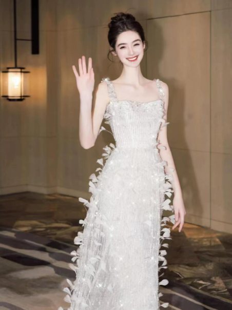 Clean White Tulle Feather Decor Spaghetti Straps A-Line Long Prom Dress Birthday Dress Ball Gown YM2688