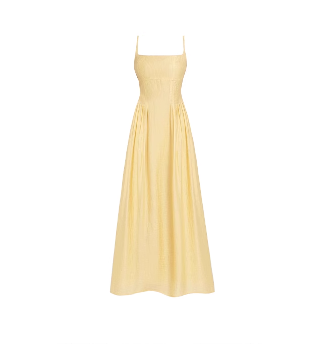 Yellow Backless Suspender Long Vacation Dress Women's Seaside Holiday Dress YM2316