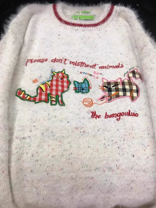 Kitten embroidered sweater soft YM1582