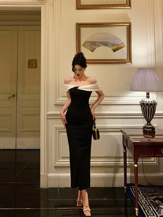 Fashion Mermaid Black Off The Shoulder Evening Gown Prom Dress YM1622