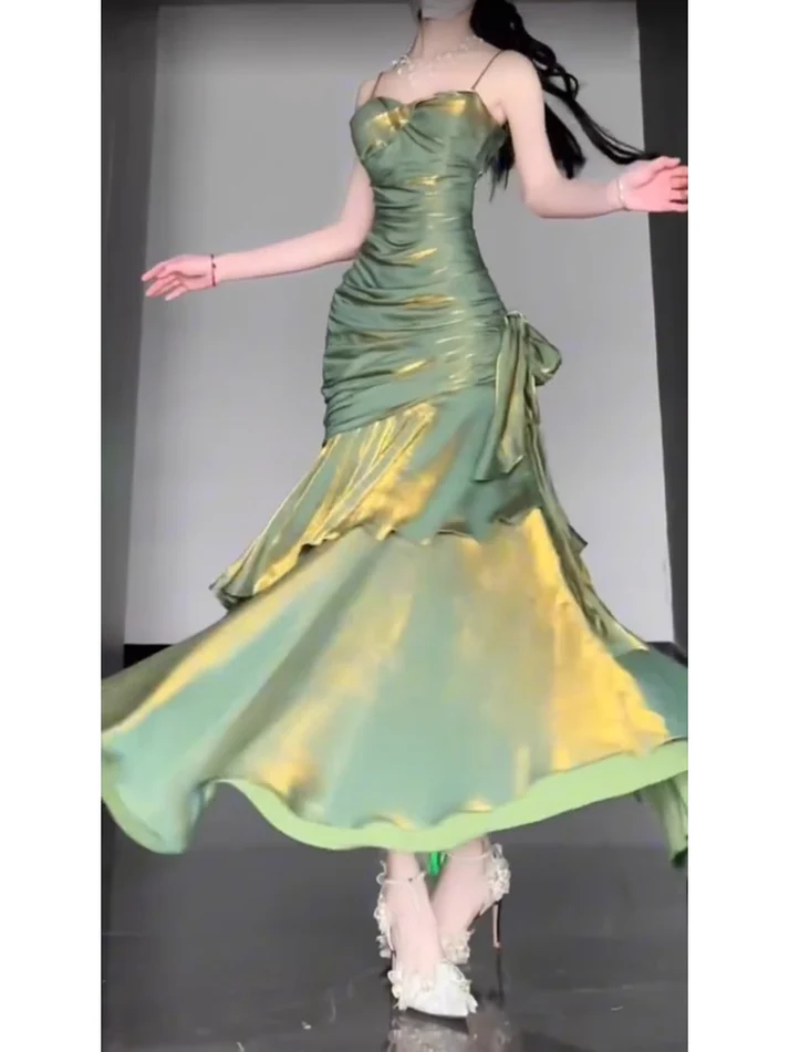 Retro Mermaid Green Prom Dress With Flower YM1602