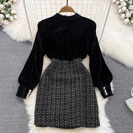 Autumn and winter retro velvet a-line vocation dress YM814