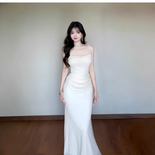 Simple Apricot Spaghetti Straps Long Holiday Dress Seaside Vacation Dress YM2234