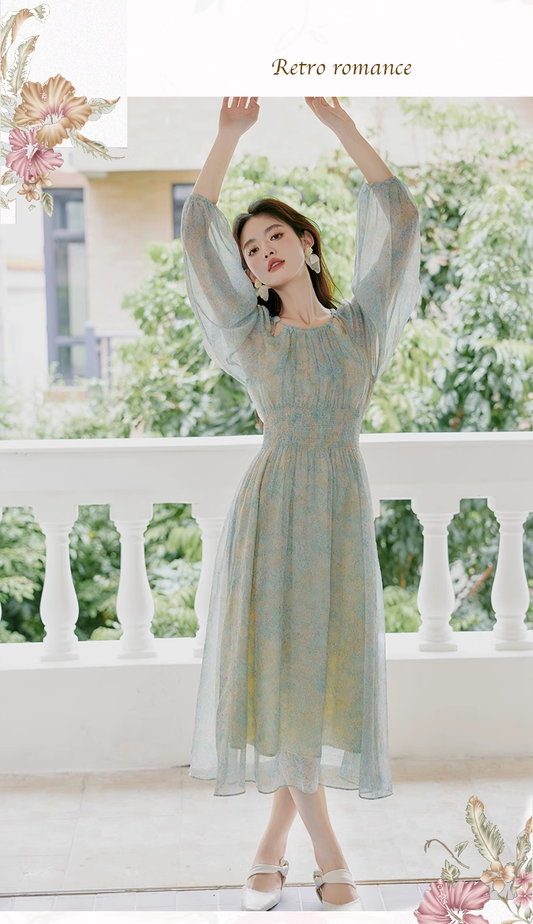 Beautiful Halterneck Chiffon Temperament Floral Dress Fairy Party Dress YM1679