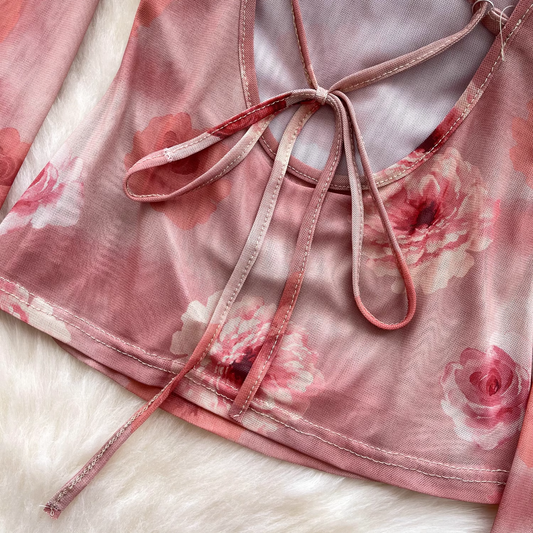 European And American Hot Girl Style Pink Printed Backless Top YM1688