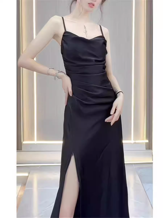 Sexy Black Spaghetti Straps Dress YM1485