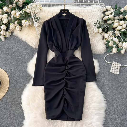 Deep V-neck pleated summer dress YM1249