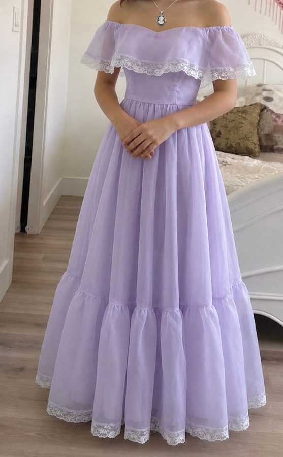 Stunning Lavender Tulle Flowy Bateau A-Line Long Prom Dress Holiday Dress YM2623