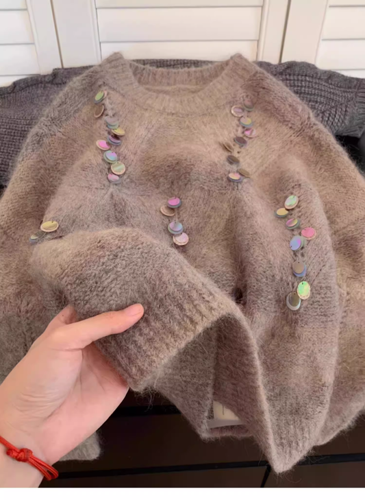 Heavy sequin pullover sweater women's autumn and winter knitted sweater YM1581