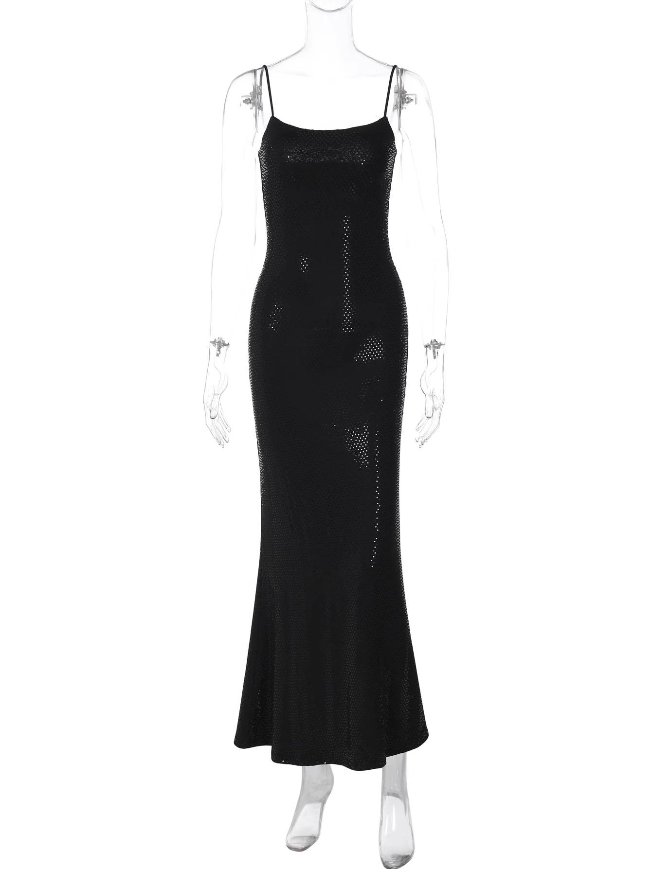 Sparkly Black Spaghetti Straps Mermaid Long Party Dress Evening Dress YM2197