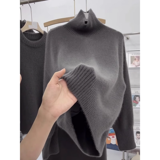 Gray Knitted Simple Soft Turtleneck Sweater YM1837