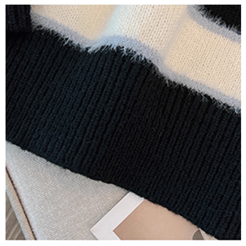 Black Striped Knitted Sweater For Women, Fashionable And Slim Casual Sweater For Early Autumn YM2302