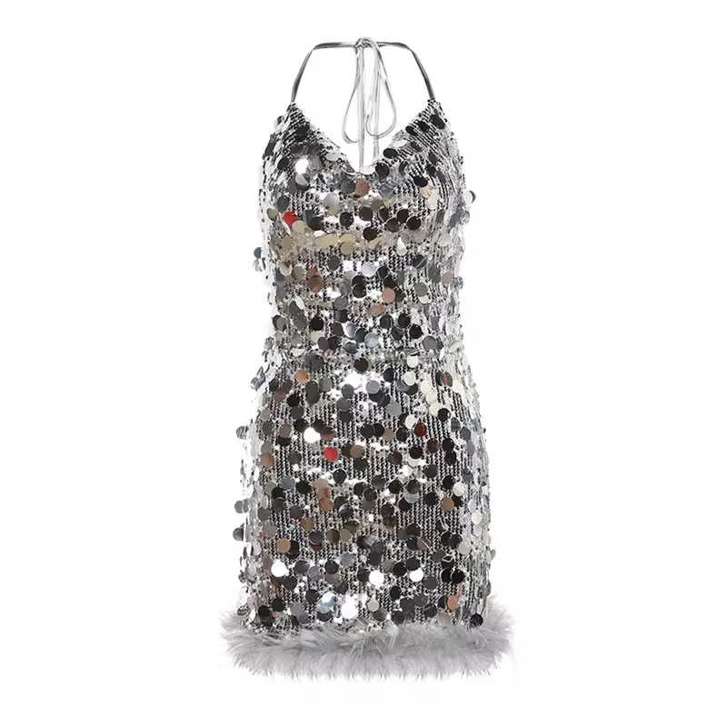 Shiny Silver Mini Dress YM1342