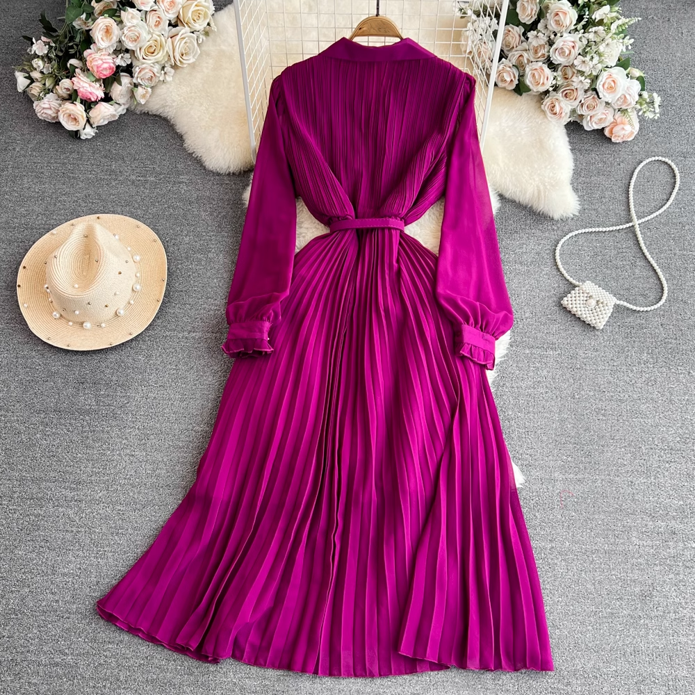 Chic A-line Pleated Maxi Dress, YM271