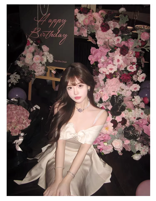 White Off The Shoulder Bow Princess Dress Mini Dress YM1640